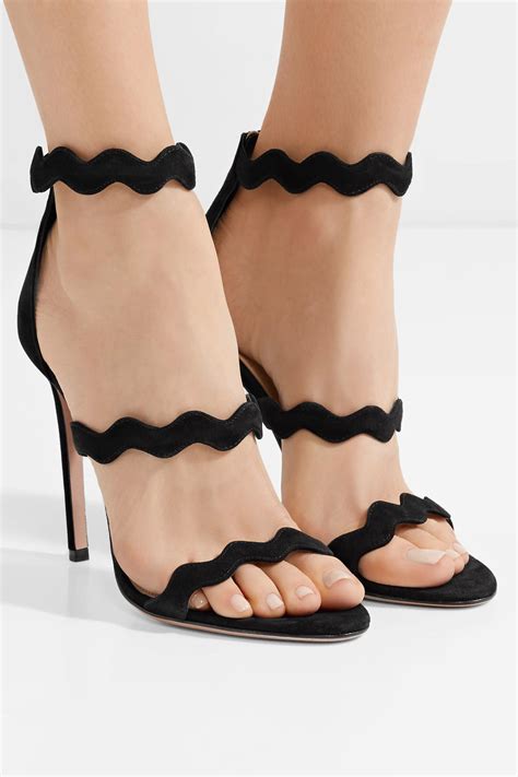 prada scalloped suede sandals